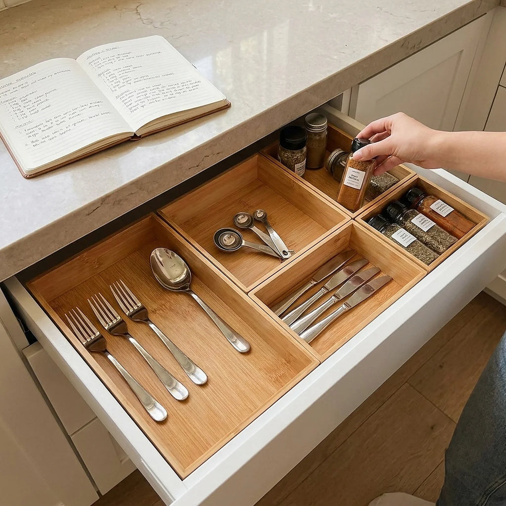 Stackable Bamboo Drawer Organizer Set