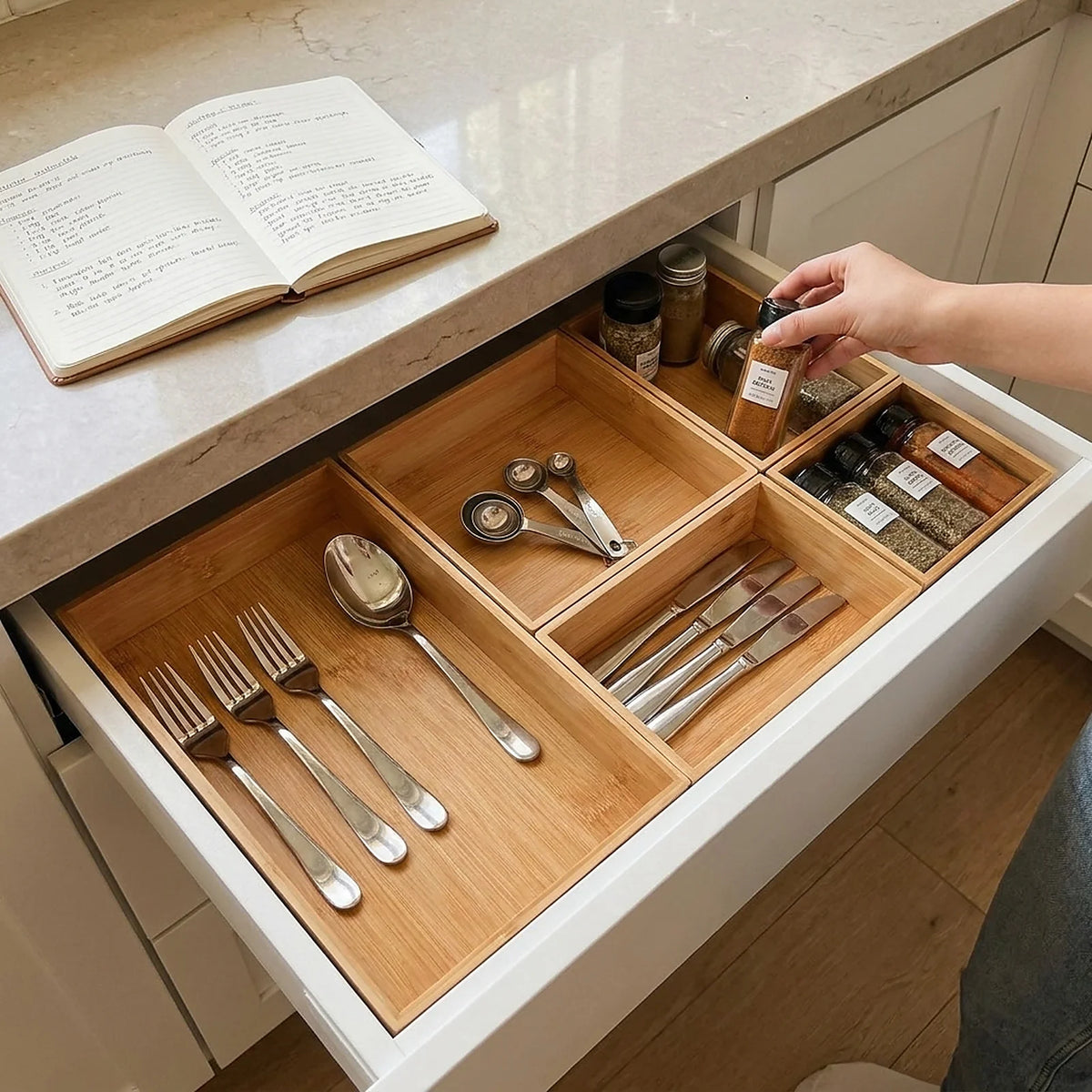 Stackable Bamboo Drawer Organizer Set