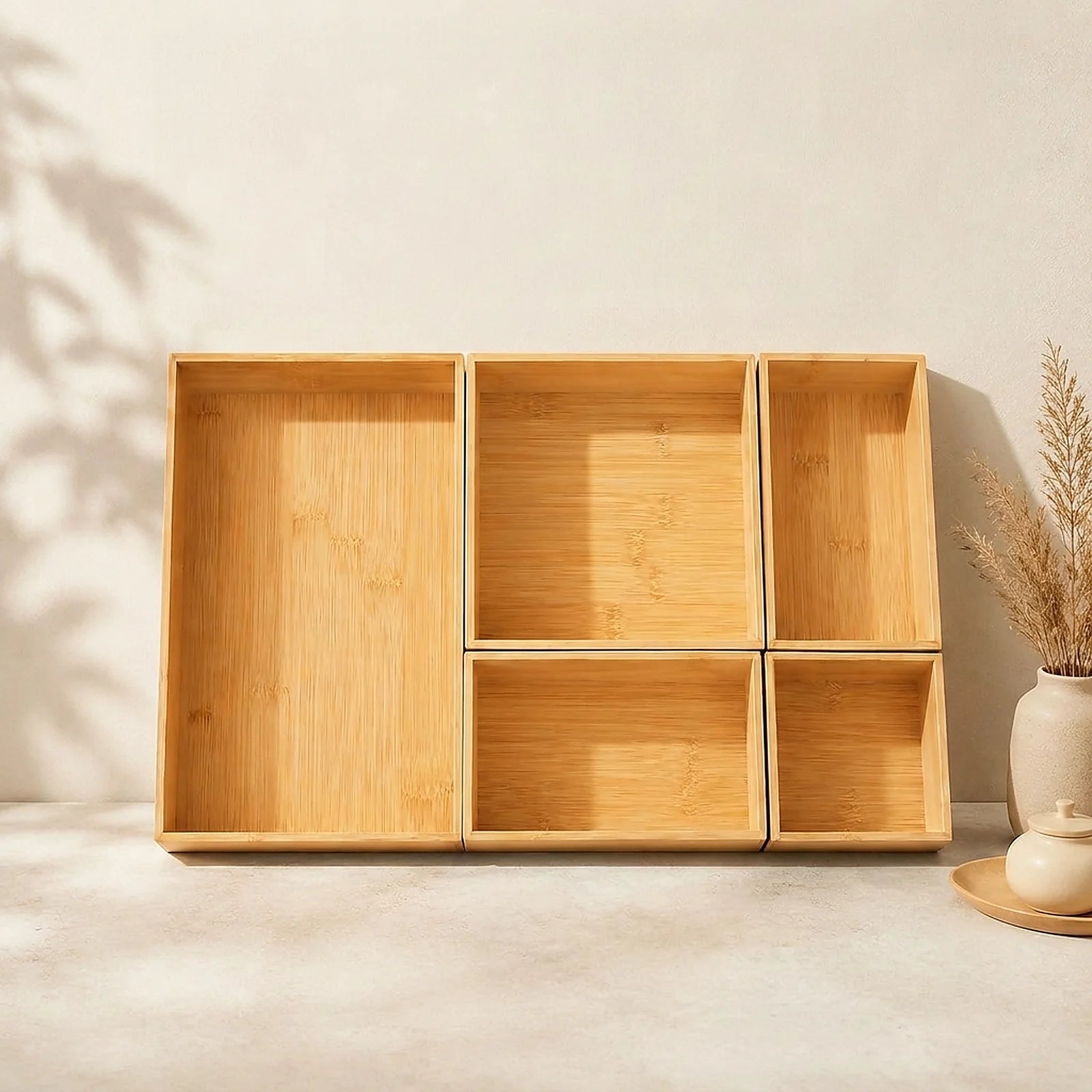 Stackable Bamboo Drawer Organizer Set
