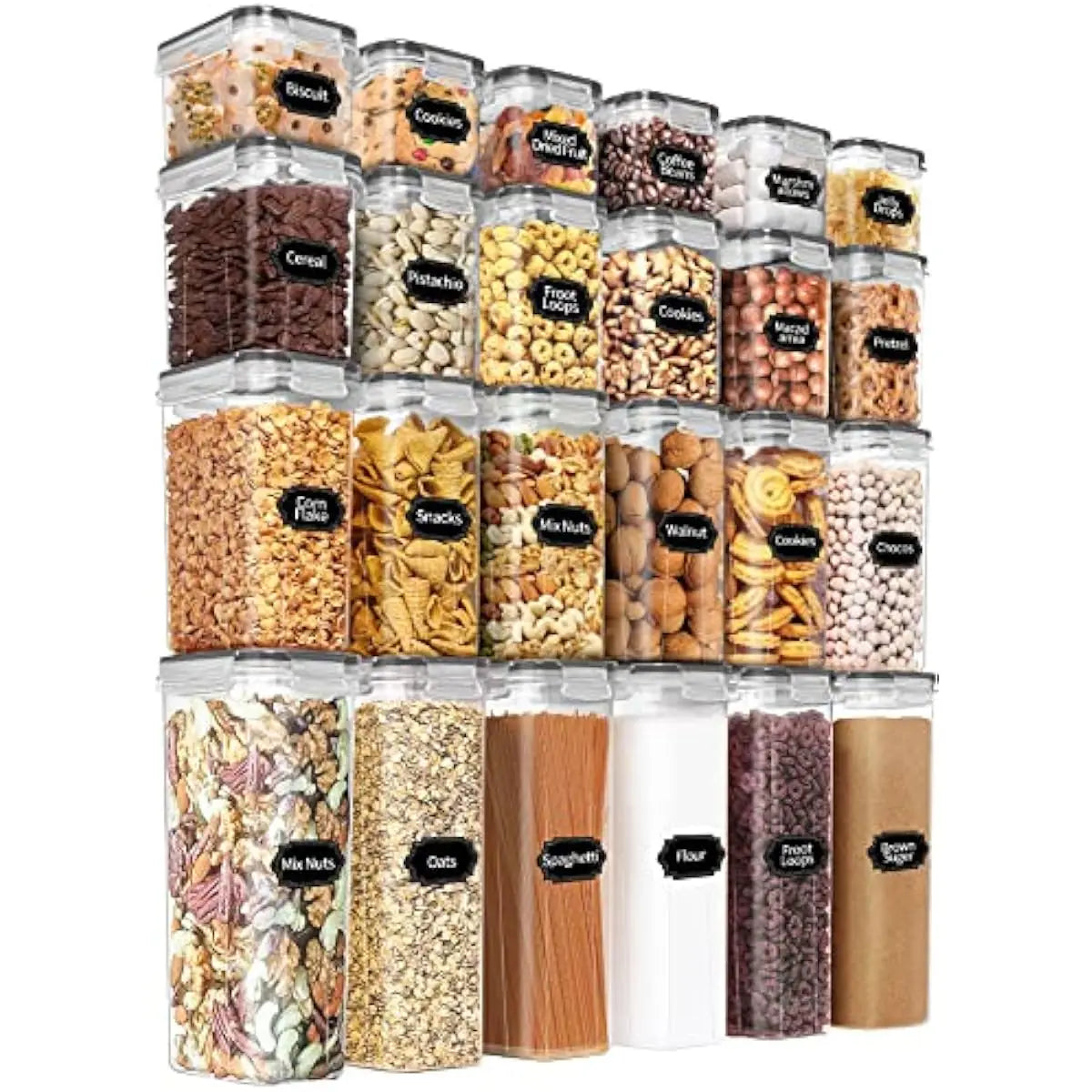 Airtight Stackable Food Storage Set 24 Pieces Four Sizes Silicone Sealed Lids Dishwasher Safe BPA Free Reusable Clear Containers
