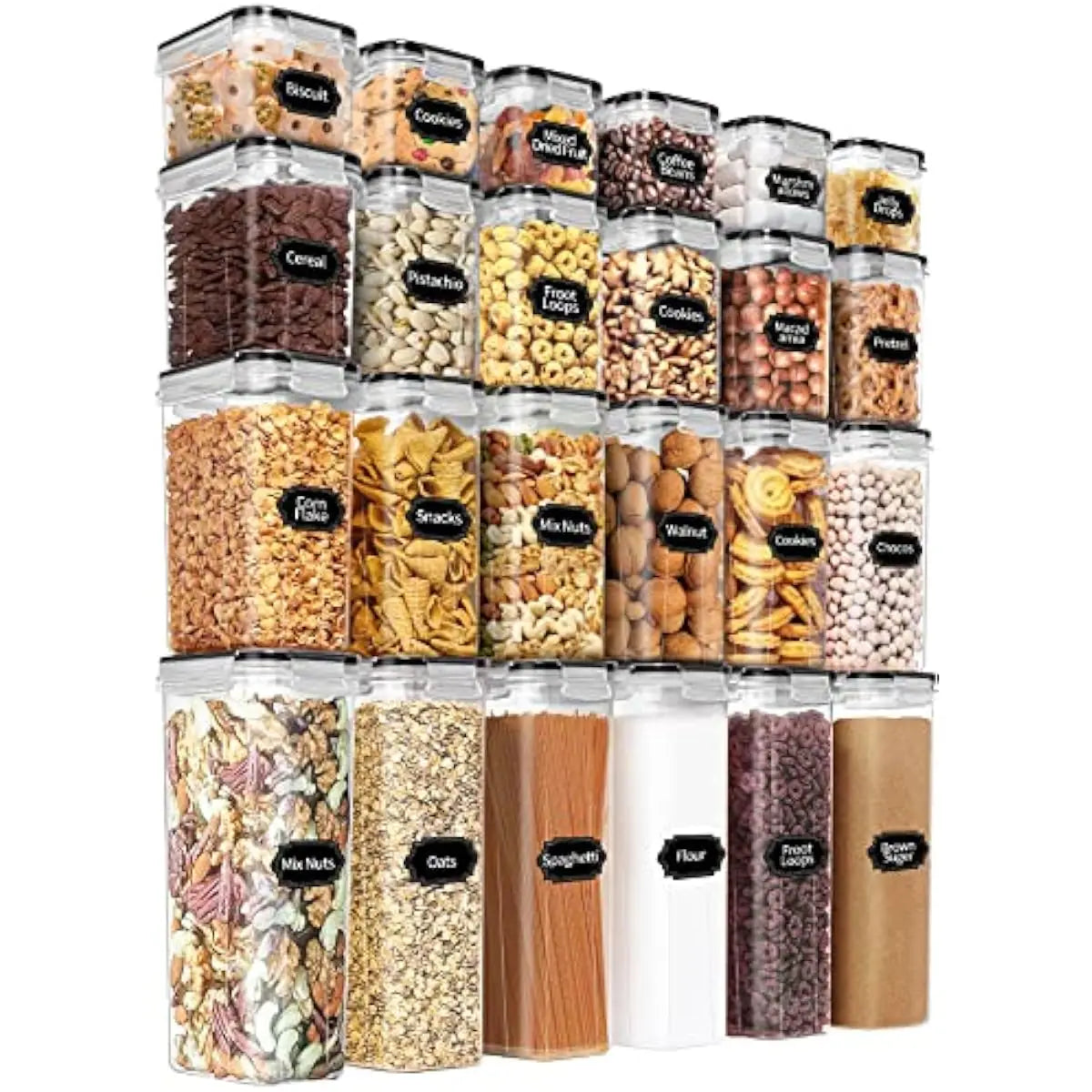 Airtight Stackable Food Storage Set 24 Pieces Four Sizes Silicone Sealed Lids Dishwasher Safe BPA Free Reusable Clear Containers