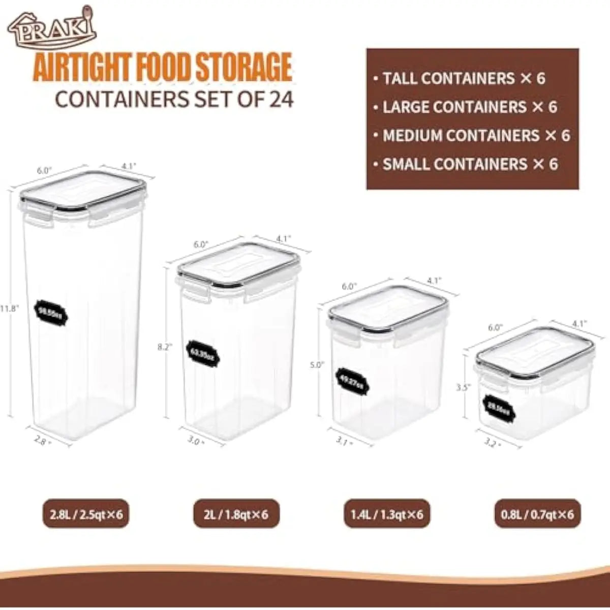 Airtight Stackable Food Storage Set 24 Pieces Four Sizes Silicone Sealed Lids Dishwasher Safe BPA Free Reusable Clear Containers