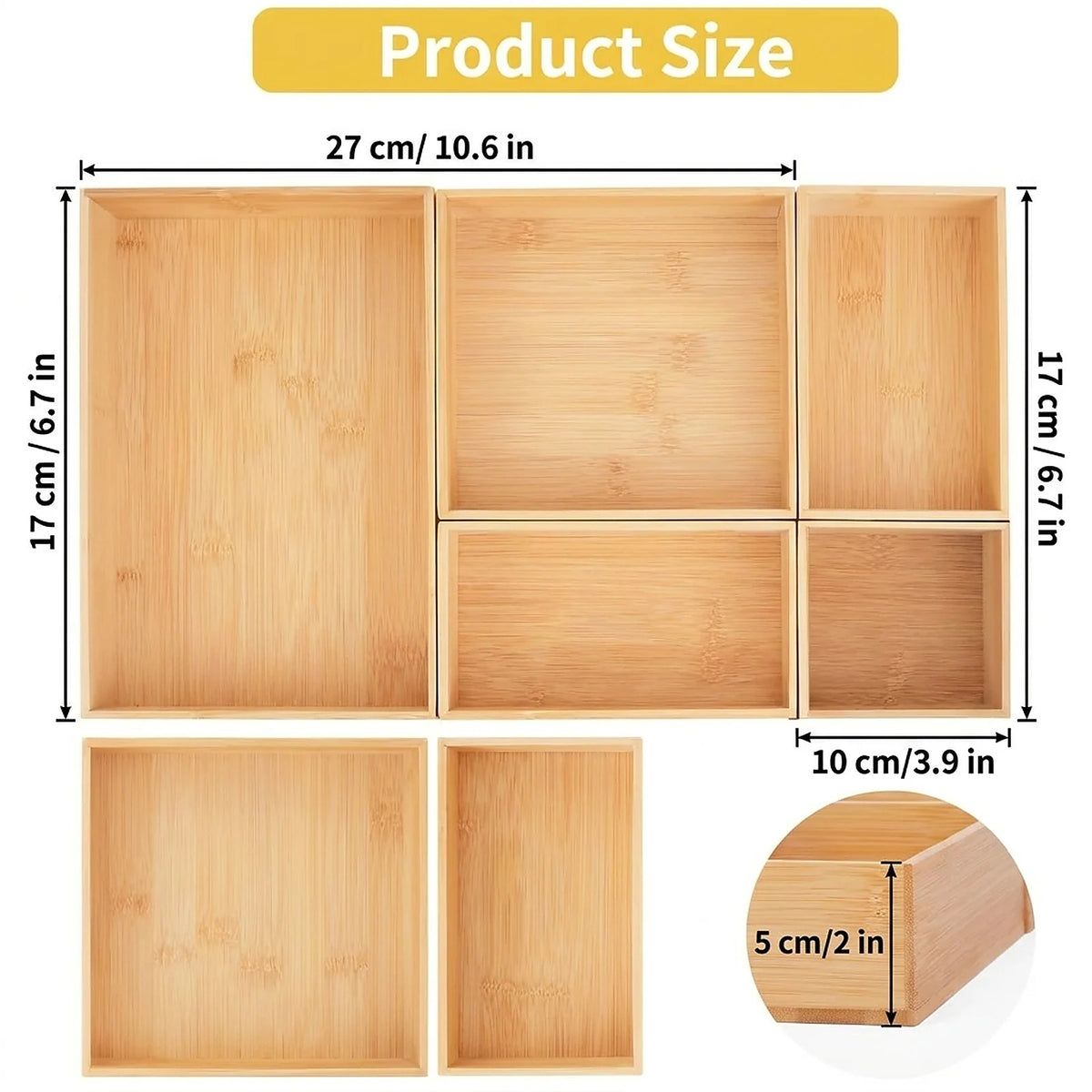 Stackable Bamboo Drawer Organizer Set