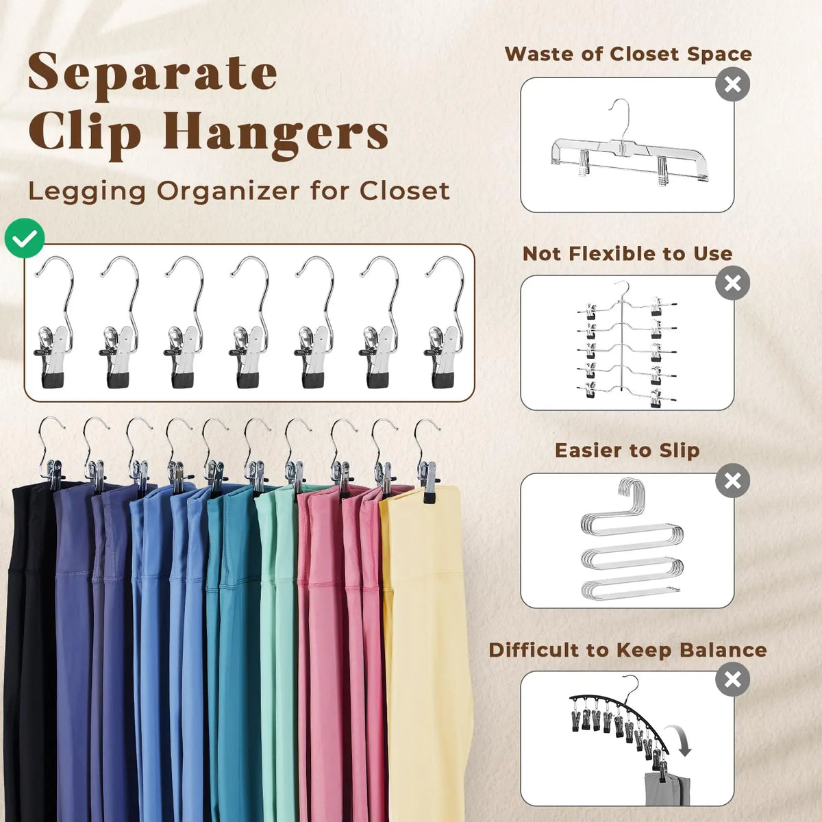 10-Pack Stainless Steel Clip Hangers for Pants &amp; Leggings