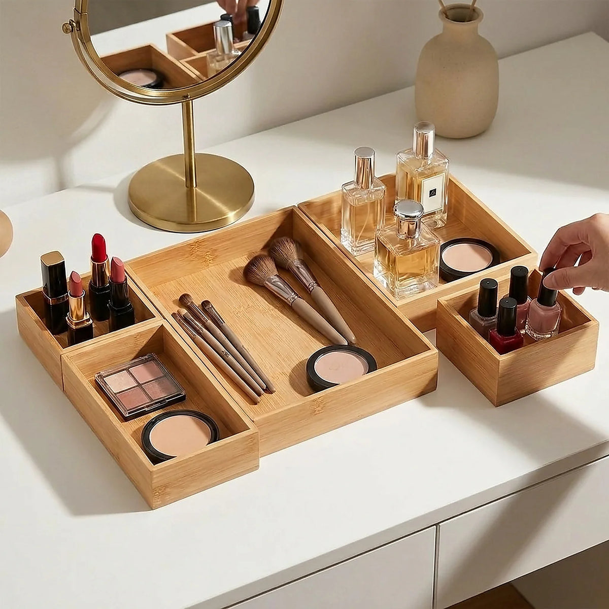 Stackable Bamboo Drawer Organizer Set