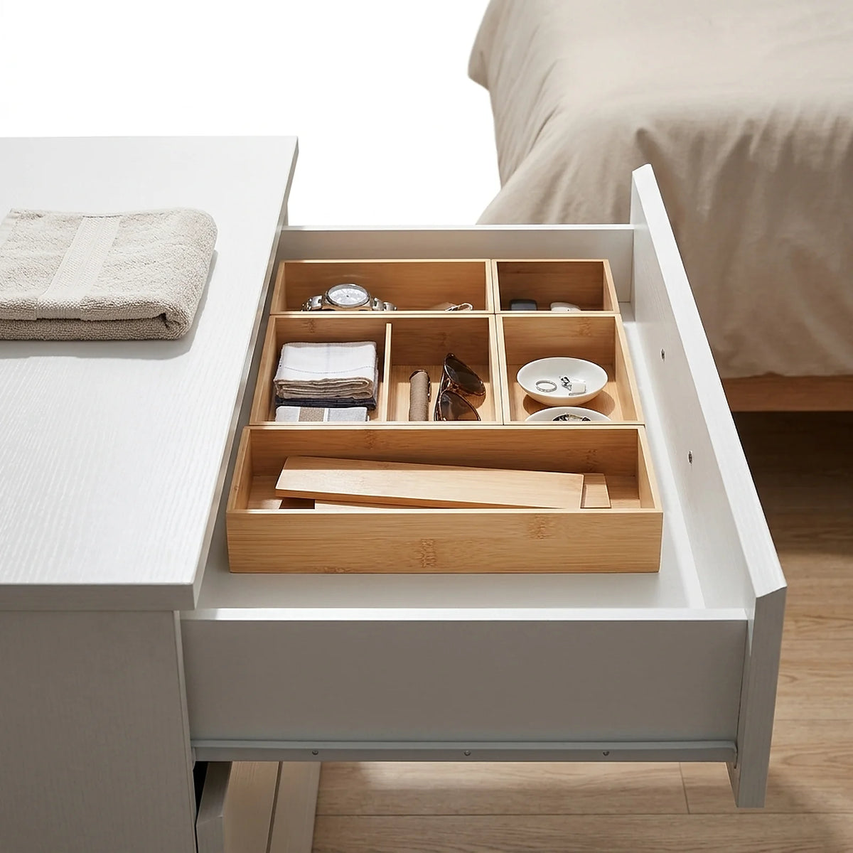 Stackable Bamboo Drawer Organizer Set