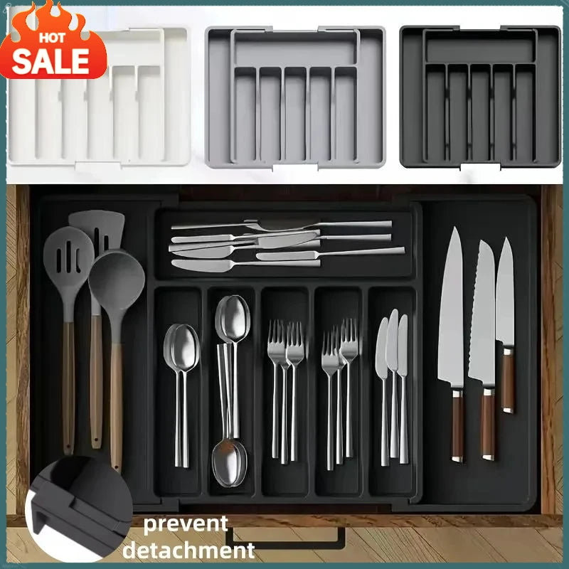 1Pcs Upgradation Adjustable Flatware Tableware Organizer – Plastic Multifunctional Drawer Organizer for Kitchen Counter Utensils